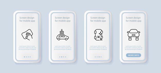 Car wash set icon onderhoud veeg veeg spons hand glans schoon service concept ui telefoon app schermen vector lijn icoon voor business en advertising