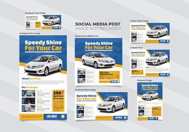 Car wash social media marketing post template set