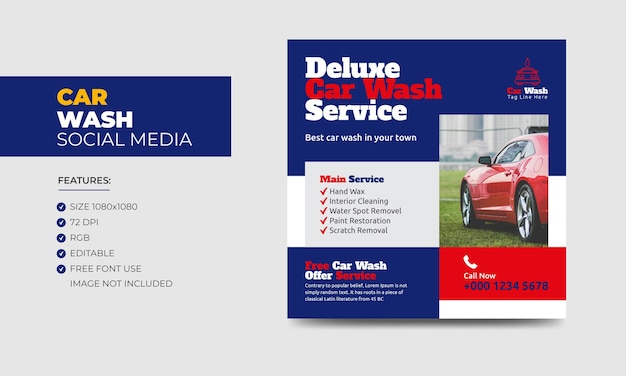 Car wash social media post banner design template Car washing service social media ads banner