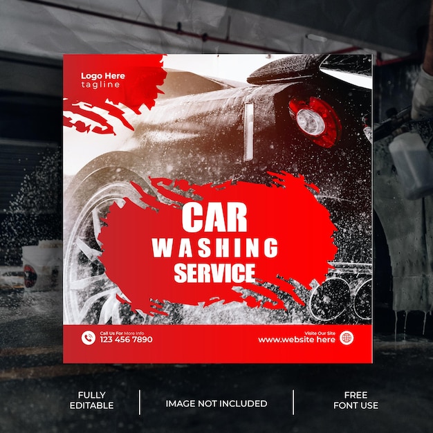 Vector car wash social media post design and car wash or servicing banner template