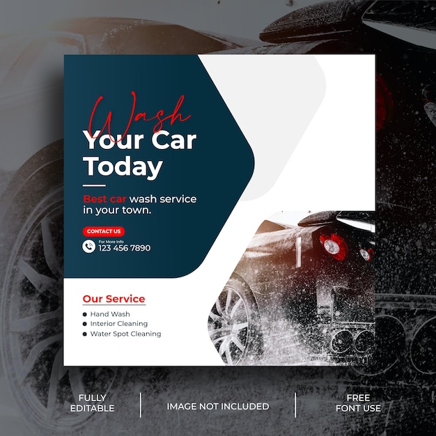 Vector car wash social media post design and car wash or servicing banner template