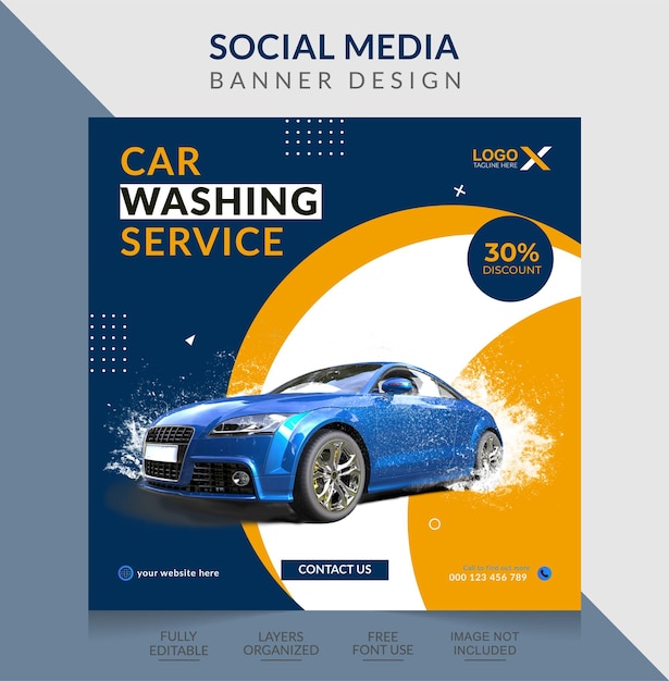 Vector car wash washing promotion social media post or web banner template