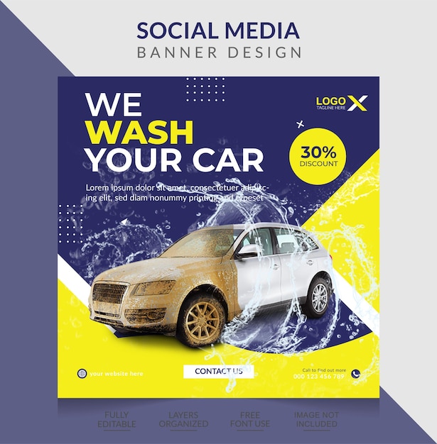 Car wash washing promotion social media post or web banner template