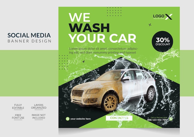 Vector car wash washing promotion social media post or web banner template