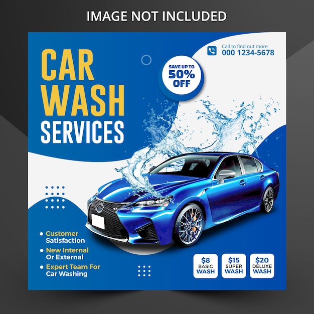 Vector car wash washing promotion social media post or web banner template