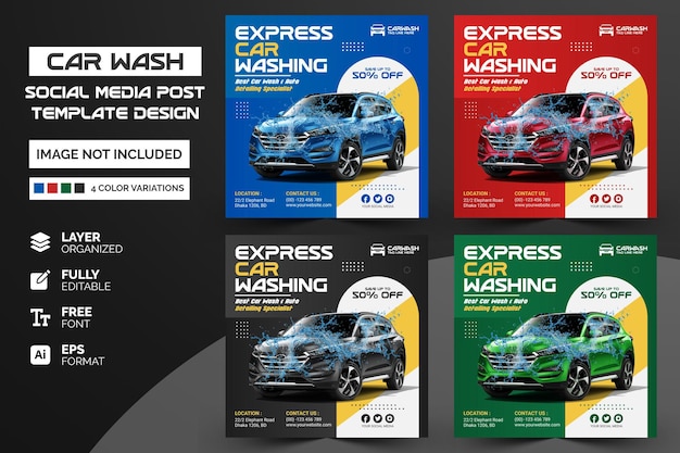 Vector car wash washing promotion social media post or web banner template