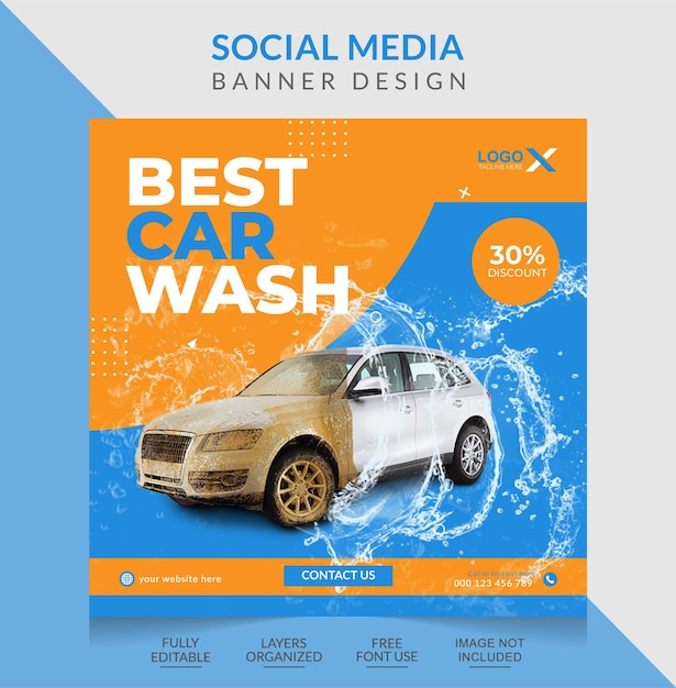 Car wash washing service social media post design template