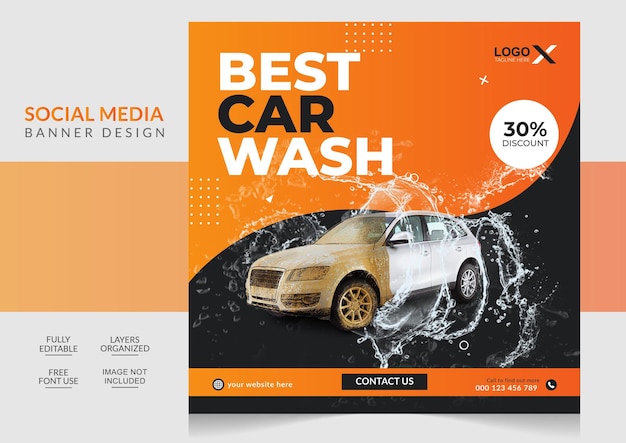 car wash washing service social media post and web banner editable template