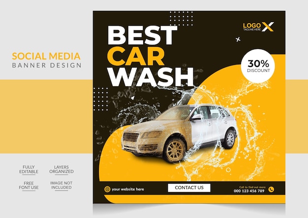 car wash washing service social media post and web banner editable template
