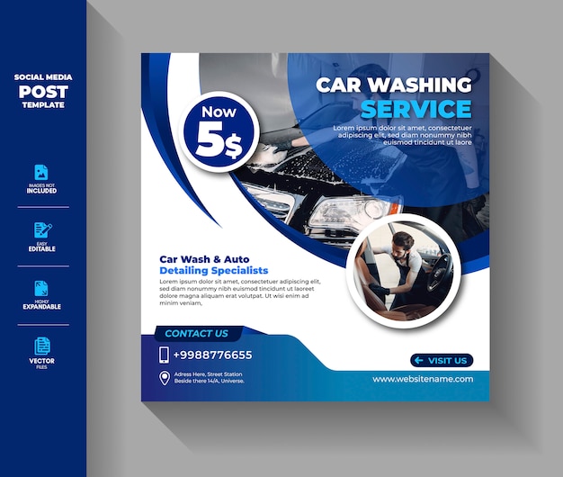 Vector car wash wassen service social media post sjabloon