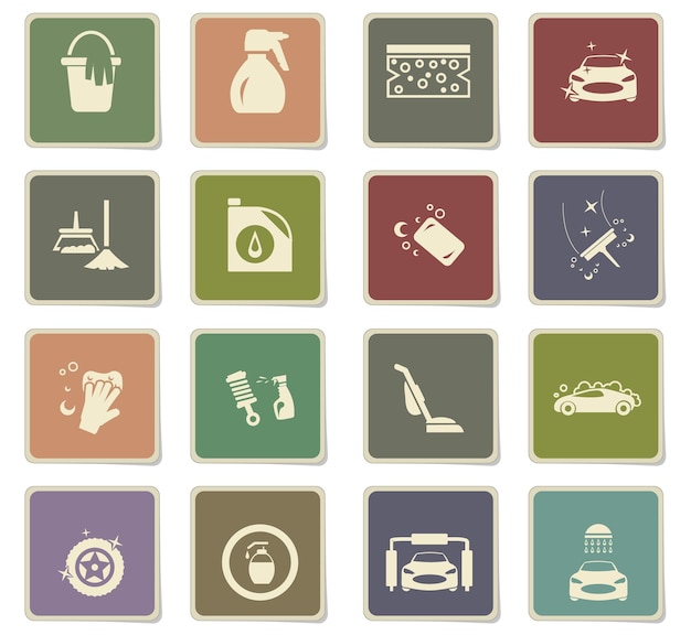 Icone vettoriali per autolavaggio per la progettazione dell'interfaccia utente
