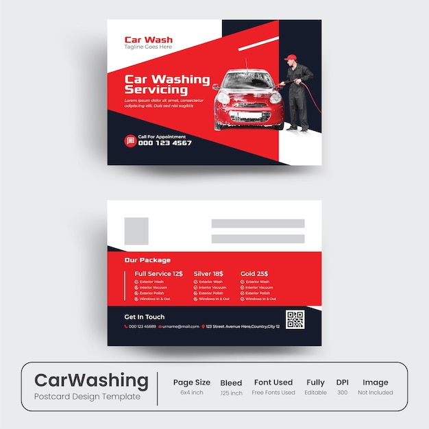 Car washing service postcard template