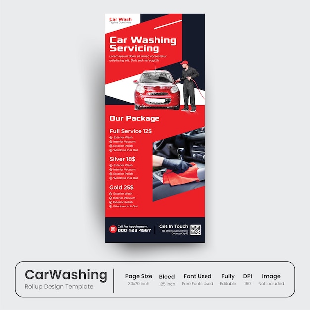 Vector car washing service rollup banner template