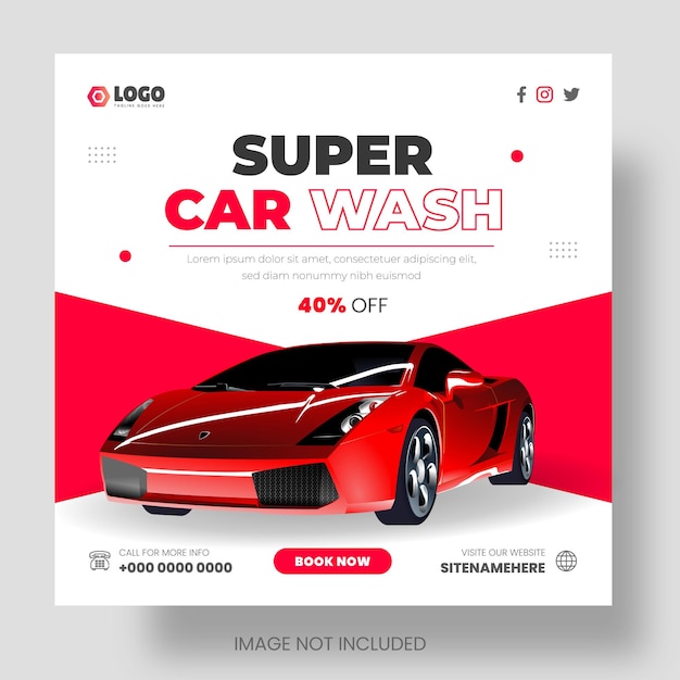 洗車サービスソーシャルメディア投稿バナーデザイン