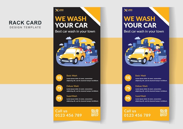 Vector car washing services rack card or dl flyer design editable template