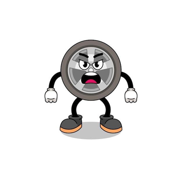 Car wheel cartoon illustration with angry expression