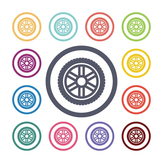 Vector car wheel flat icons set