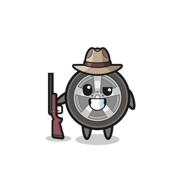 Vector car wheel hunter mascot holding a gun  cute design