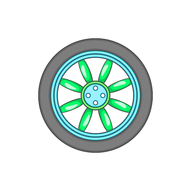 Vector car wheel icon in cartoon style on a white background