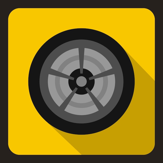 Car wheel icon in flat style on a yellow background vector illustration