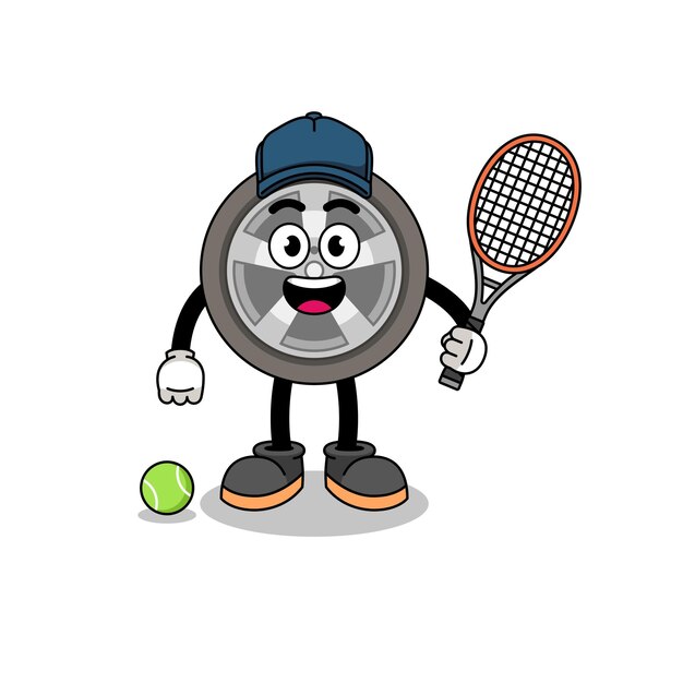 Car wheel illustration as a tennis player