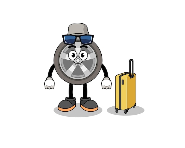 Car wheel mascot doing vacation