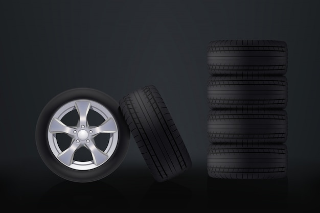 Vector car wheels on dark