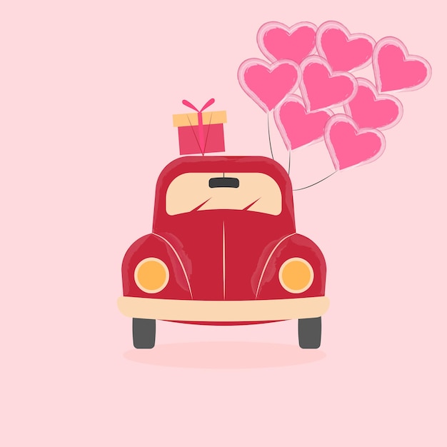 Car with balls and a gift Vector graphics