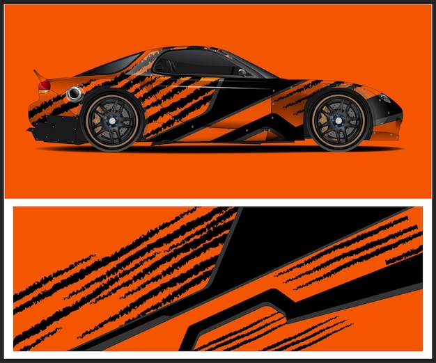 A car with a black and orange stripes