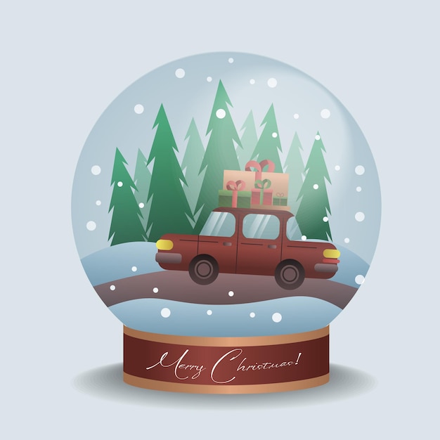 Car with christmas gifts inside a crystal ball