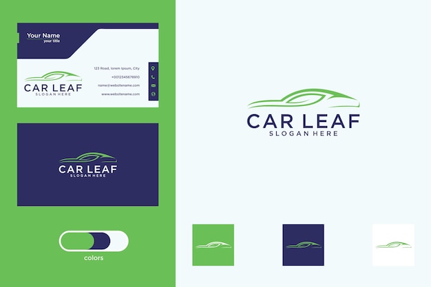 Car with leaf logo design and business card