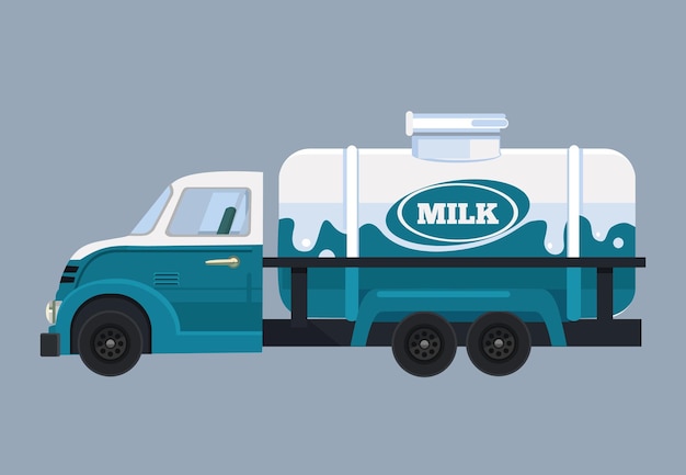 Car with milk.  flat cartoon illustration