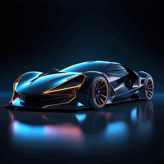 Car with neon lights on a dark background Sports car futuristic autonomous vehicle HUD car