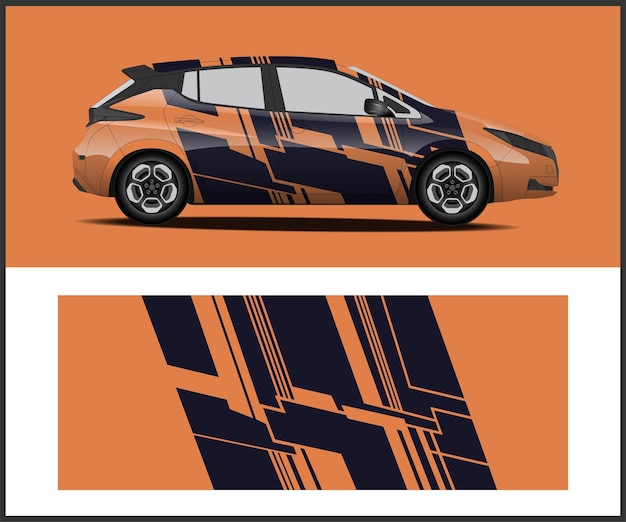 A car with a pattern of stripes on the side.