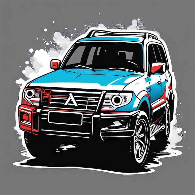 Auto con illustrazione vettoriale a colori rosso-blu vettura con illustrazioni vettoriali a colori rossi-blu