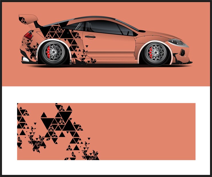 A car with a triangle design on the side.