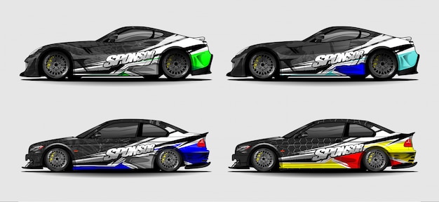 Vettore di progettazione di decalcomanie per auto. disegni di kit di sfondo grafico astratto per veicolo, auto da corsa, rally, livrea, auto sportiva