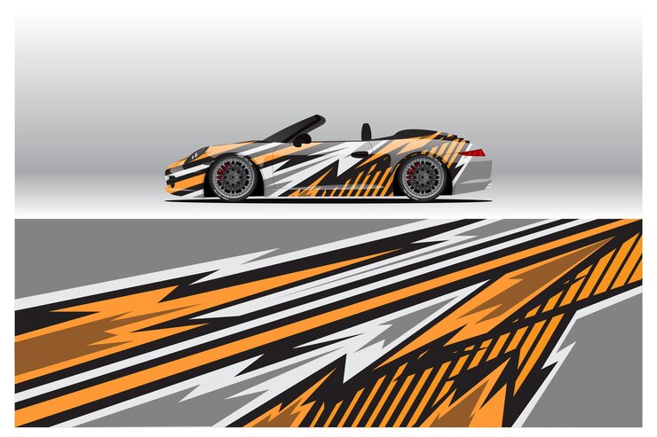 Car wrap decal designs. Abstract racing and sport background for racing livery or daily use car vinyl sticker. Decal vector eps ready print.