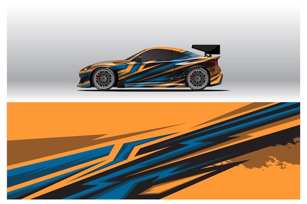 カーラップデカールデザイン。レースのカラーリングまたは日常使用の車のビニールステッカーの抽象的なレースとスポーツの背景。デカールベクトルepsレディプリント。
