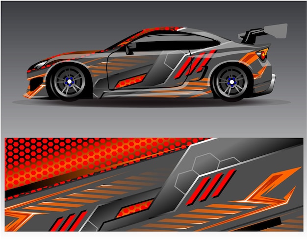 カーラップのデザイン コンセプト。車両レースカーをラッピングするための抽象的なレースの背景