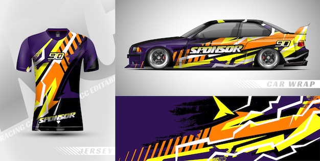 Car wrap design en jersey design met abstracte achtergrond