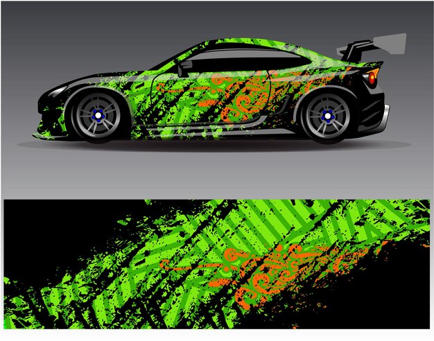 Car wrap design vector.Graphic abstract stripe racing background designs for vehicle rally race