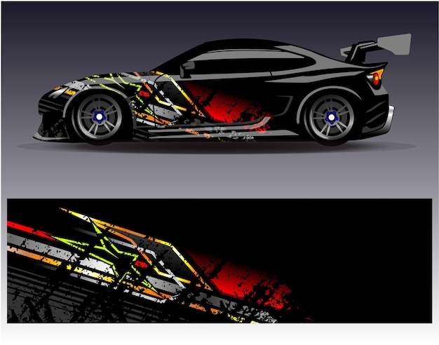 ベクトル ラップ車両用のカーラップデザインベクトルグラフィック抽象ストライプレーシング背景キットデザイン