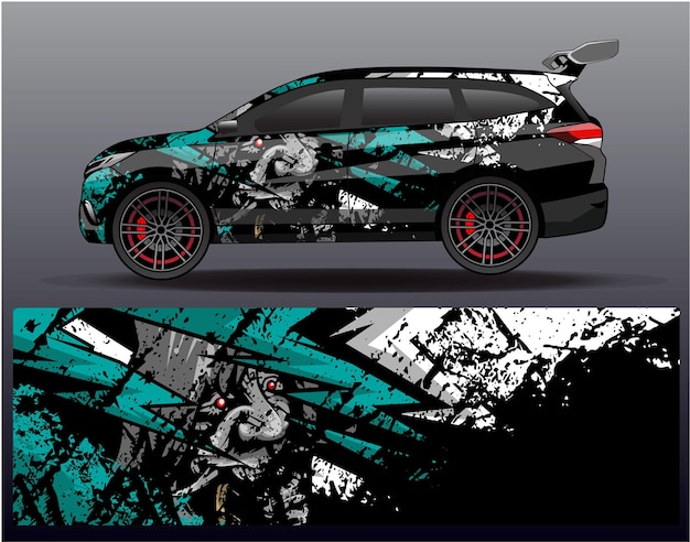 Car wrap design vector. Graphic abstract stripe racing background kit designs for wrap race car