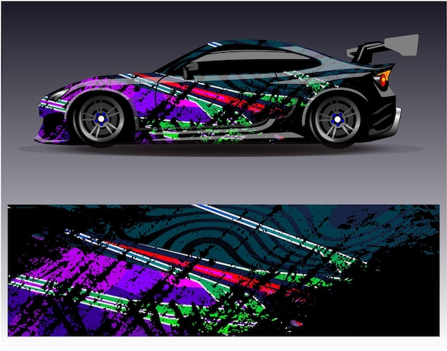 カー ラップ デザインのベクトル。ラップ車両レース用のグラフィック抽象ストライプ レーシング バック グラウンド キット デザイン