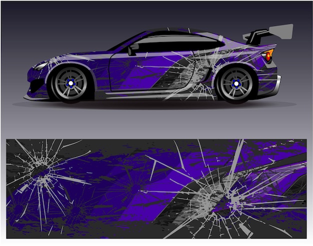 カー ラップ デザインのベクトル。ラップ車両レース用のグラフィック抽象ストライプ レーシング バック グラウンド キット デザイン