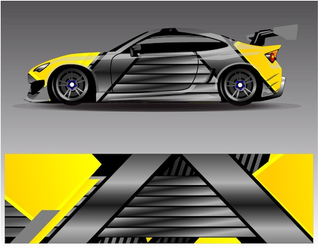 カー ラップ デザインのベクトル。ラップ車両用のグラフィック抽象ストライプ レーシング バック グラウンド キット デザイン