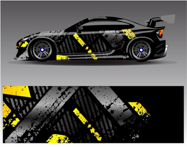 Car wrap design vector. Graphic abstract stripe racing background kit designs for wrap vehicle