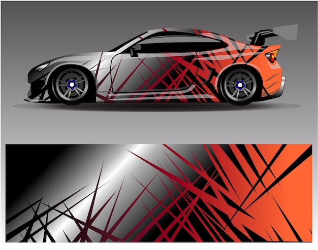 Car wrap design vector. Graphic abstract stripe racing background kit designs for wrap vehicle