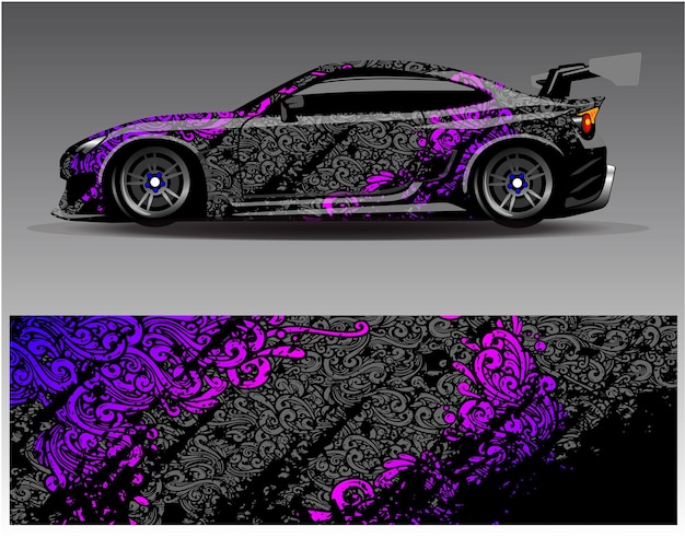 カー ラップ デザインのベクトル。ラップ車両用のグラフィック抽象ストライプ レーシング バック グラウンド キット デザイン